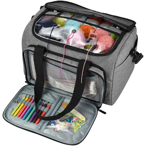 Coopay Giant Knitting Tote Bag, Travel Knitting Bag Yarn Storage Bag with Removable Inner Divider for Knitting Needles, Yarn, Crochet Supplies and Knitting Needles Accessories