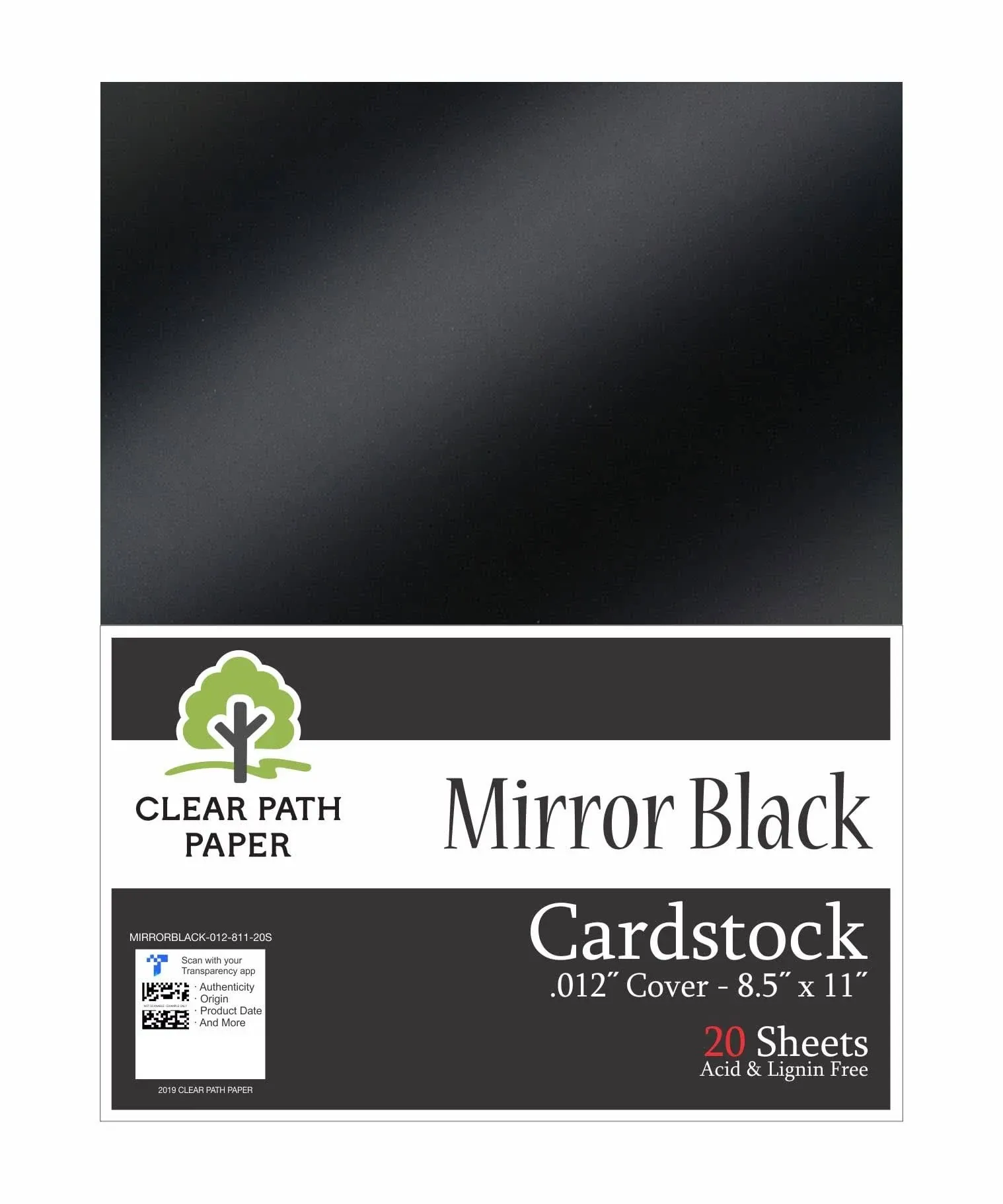 Mirror Black Cardstock - 8.5 x 11 inch - .012 Thick - 20 Sheets - Clear Path Paper