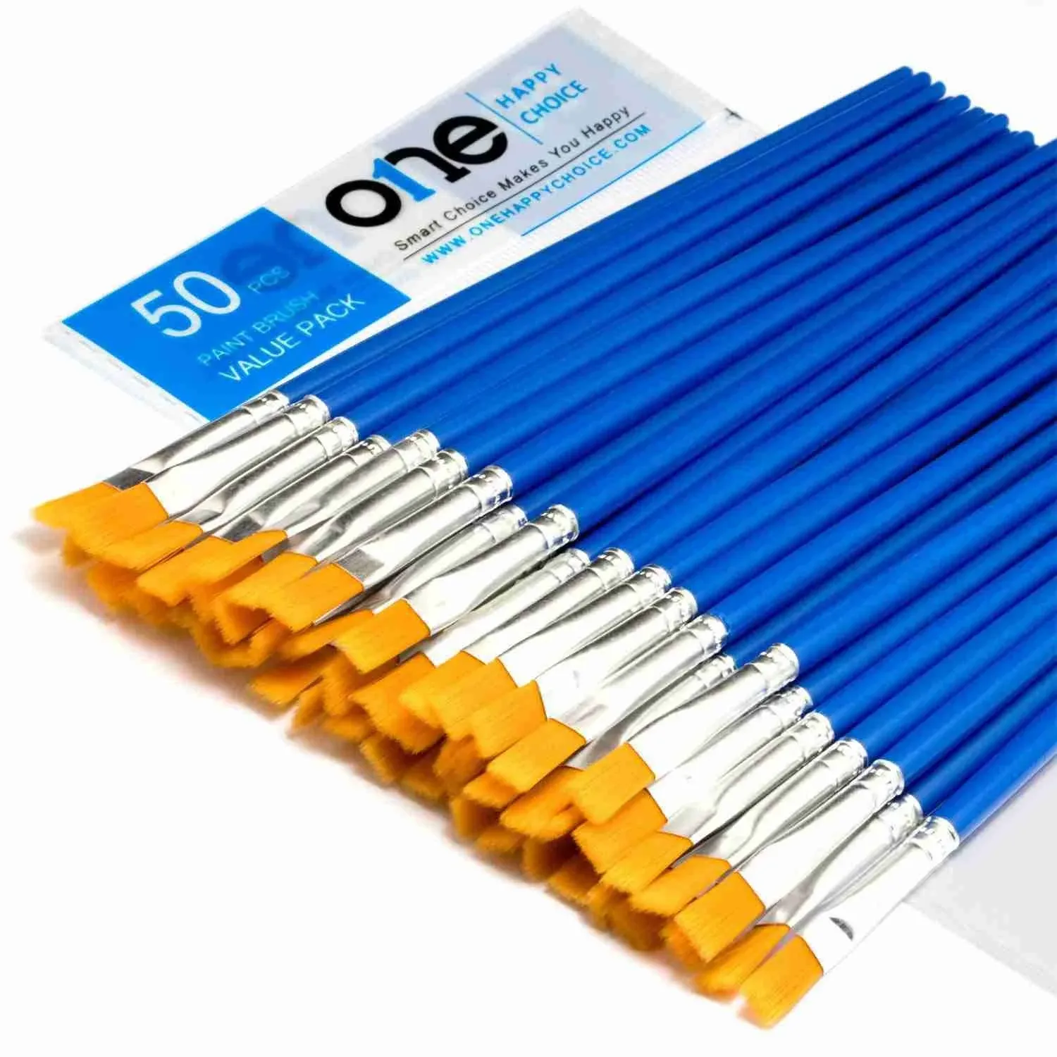 50 Pcs Flat Paint Brushes Set with Synthetic Hair, Short Plastic Handle, Small Brush Bulk Kit, Acrylic Oil Watercolor Fine Art Painting for Starter, Value Pack