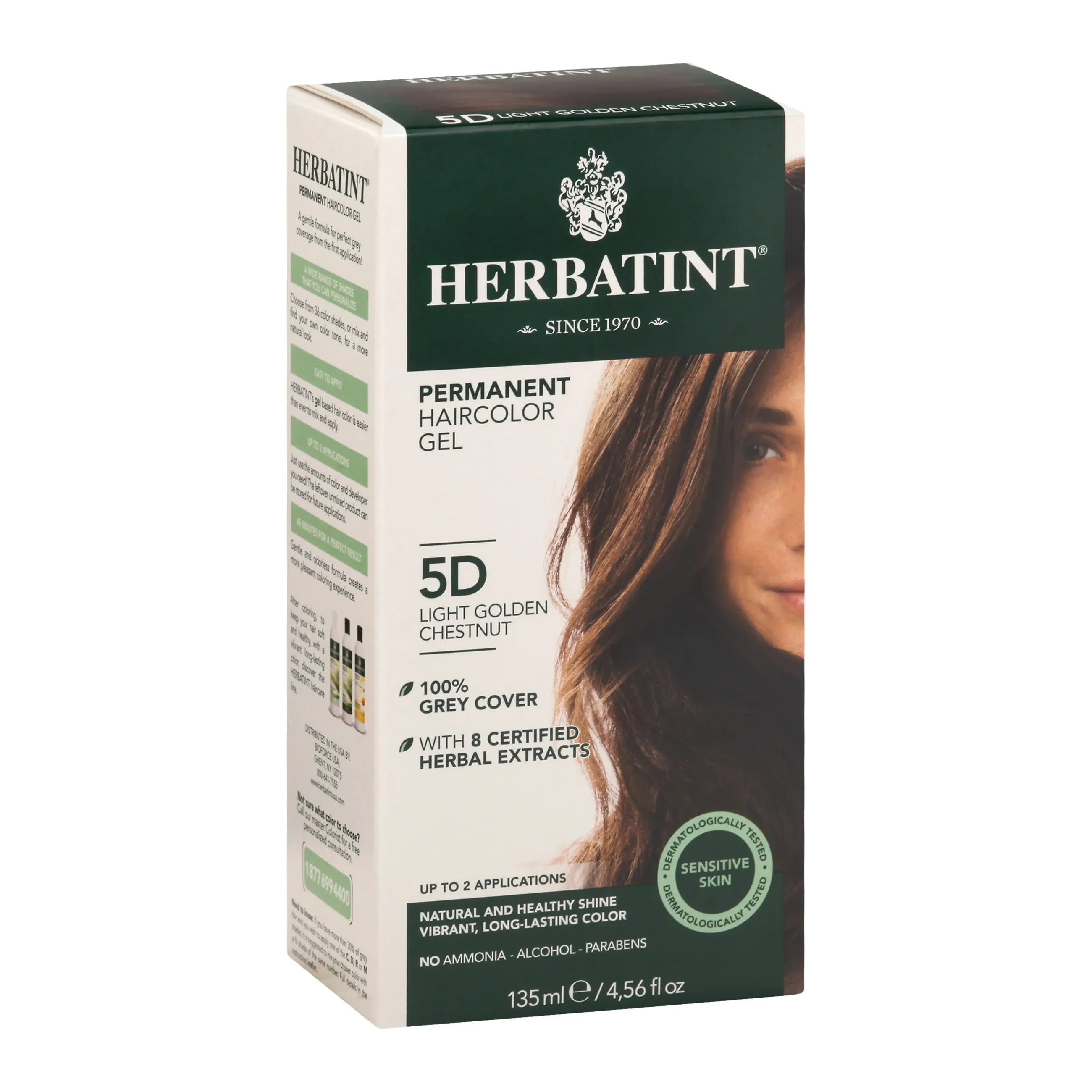 Herbatint Haircolor Gel, Permanent, Light Golden Chestnut 5D - 135 ml