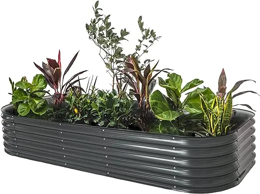 17" Tall 10 in 1 Modular Metal Raised Garden Bed Kit Modern Gray