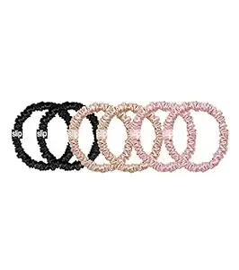 Slip 6 Silk Skinnie Scrunchies Set for Women - 100% Pure 22 Momme Mulberry - Hair-Friendly + Luxurious Elastic, Black