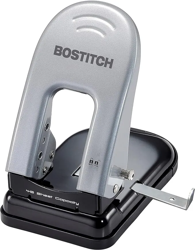 Bostitch Indulge 2-Hole Punch, Reduced Effort, Metal Construction, 40 Sheets, Silver (2340)