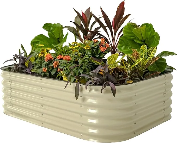 Vego Garden Raised Garden Bed Kits, 17" Tall 6 in 1 3.5ft X 5ft Modular Metal Raised Planter Bed for Vegetables Flowers Patio Ground Planter Box - Pearl White