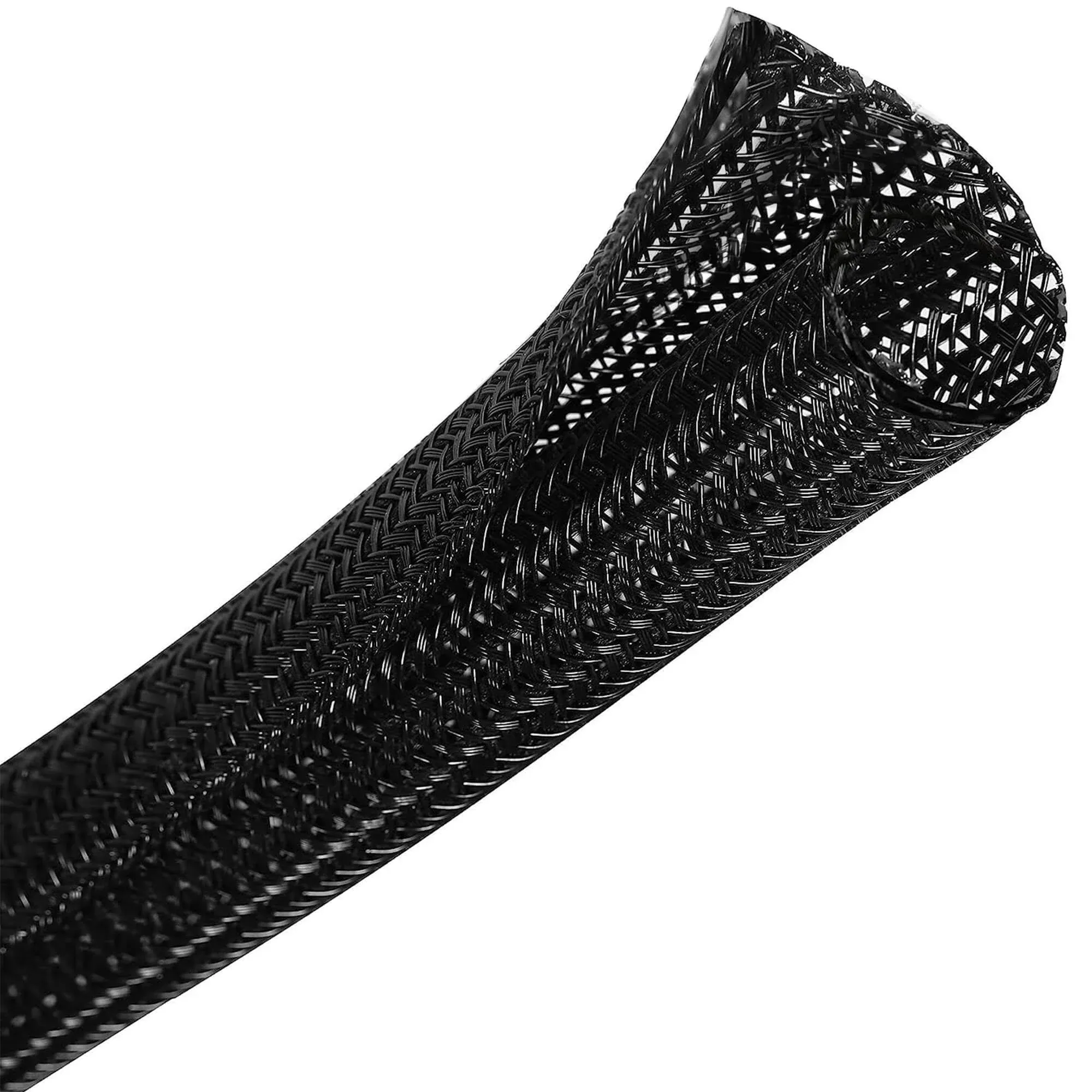 CrocSee 10ft - 1 inch Braided Cable Management Sleeve Cord Protector - Self-Wrapping Split Wire Loom for TV/Computer/Home Theater/Engine Bay - Black 7B118
