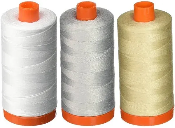 Aurifil 3-Pack - 50wt - White + Dove + Light Beige, Solid - Mako Cotton Thread - 1422yds Each