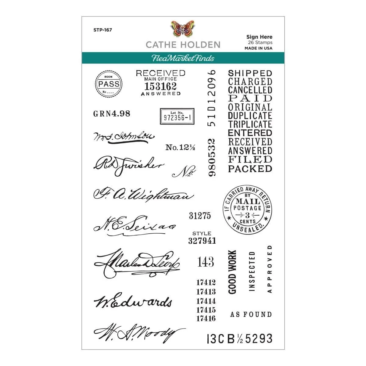Spellbinders - Flea Market Finds Collection - Clear Photopolymer Stamps - Sign Here