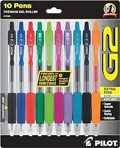 Pilot G2 Premium Retractable Gel-Ink Rolling Ball Pens, Extra Fine Point (0.5mm), Assorted, 10/Pk (14168)