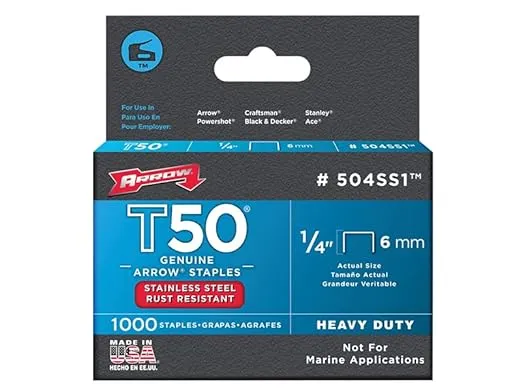 Arrow Fastener T50 Stainless Steel Staples, 0.25"