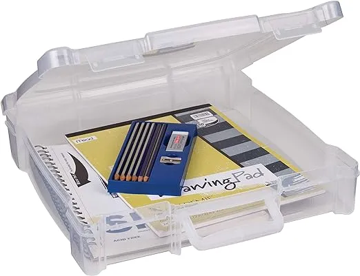 ArtBin 6913AB Portable Art & Craft Organizer with Handle, Holds Up to 12" x 12" Paper, [1] Plastic Storage Case, Clear