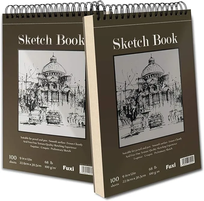 9" x 12" Sketch Book, Top Spiral Bound Sketch Pad Hardcover, 2 Packs 100-Sheets Each (68lb/100gsm), Acid Free Art Sketchbook Artistic Drawing Painting Writing Paper for Kids Adults Beginners