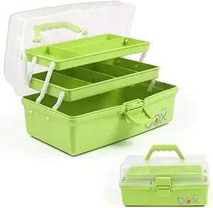 TERGOO 12in Three-Layer Multipurpose Storage Box Folding Tool Box/Art & Crafts Case/Sewing Supplies Organizer/Medicine Box/Family First Aid Box with 2 Trays (Green)
