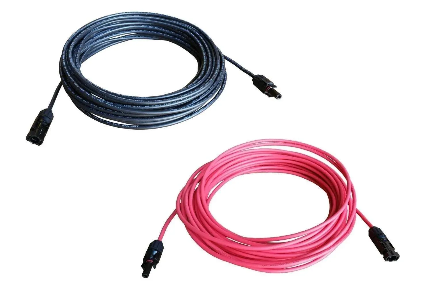 Pair Black + Red Solar Panel Extension Cable Wire Solar Connectors 10 or 12 AWG