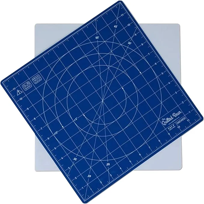 The Quilted Bear Rotating Cutting Mat 12" x 12" - Square Self Healing 360 Rotating Craft Cutting Mat with Innovative Locking Mechanism for Quilting &