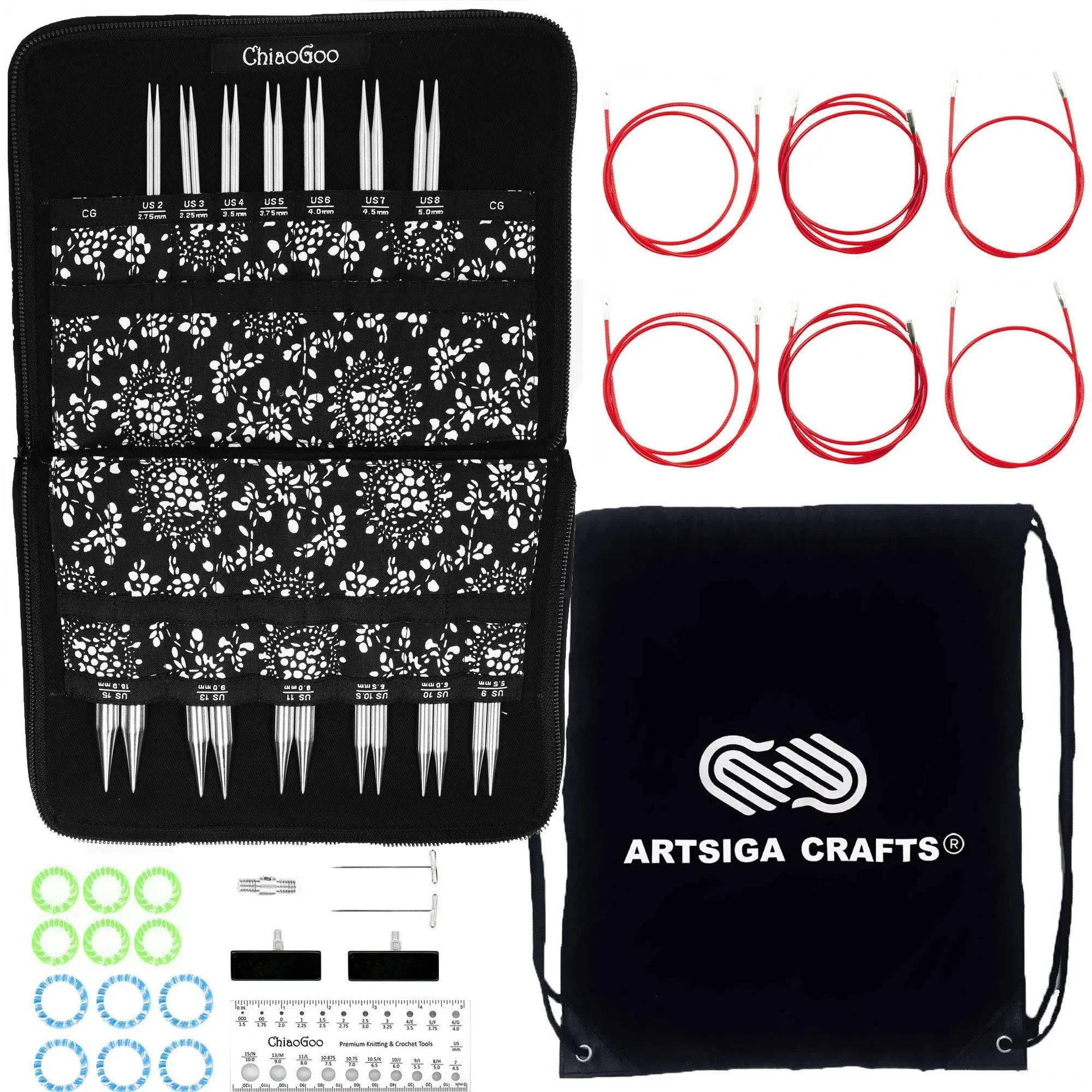 ChiaoGoo Twist Red Lace 5-Inch Complete 7500-C Interchangeable Circular Knitting Needle Set, Sizes US 2, 3, 4, 5, 6, 7, 8, 9, 10, 10.5, 11, 13, 15