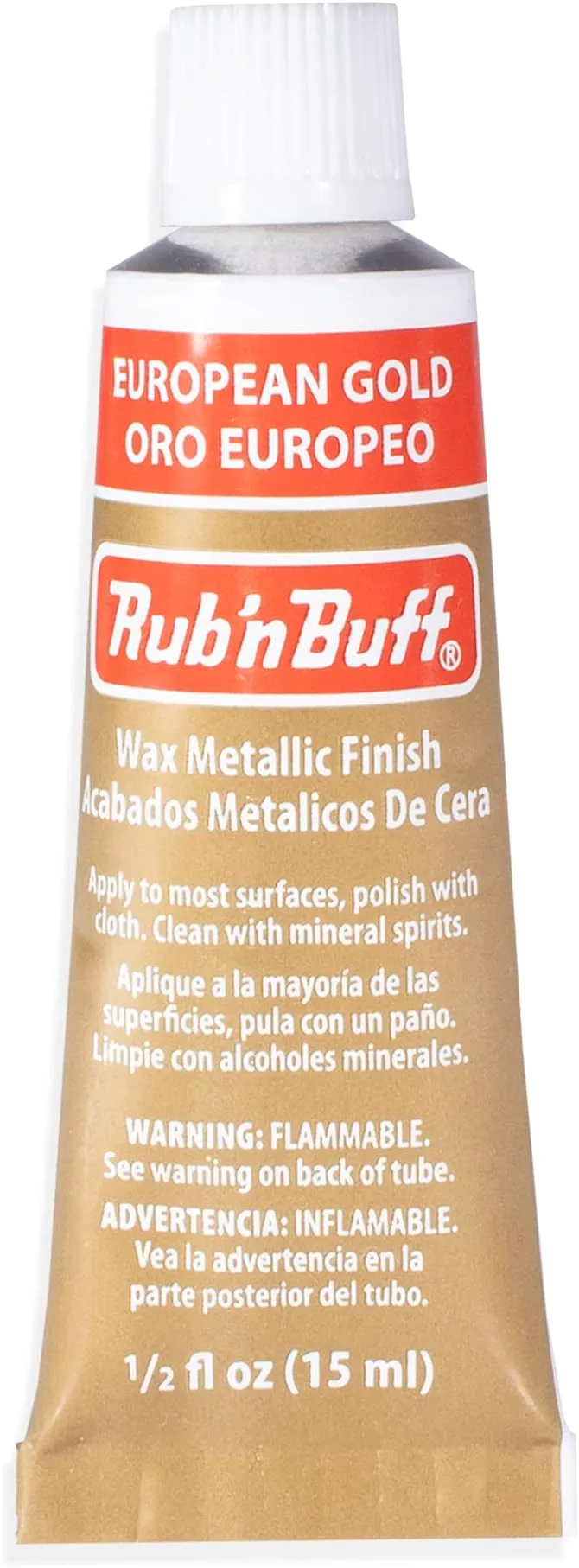 AMACO Rub n Buff Wax Metallic Finish - Rub n Buff European Gold 15ml Tube - Versatile Gilding Wax for Finishing Furniture Antiquing and Restoration - Rub and Buff Colors Single Tube