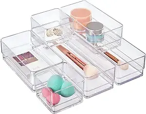 Stori Clear Plastic Desk Drawer Organizers | 6 Piece Set