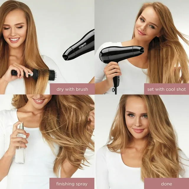 Conair Mid Size Ceramic Hair Dryer, 1875 Watts, Compact, Fast Drying and Styling, Black 247TPW