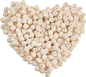 Lyellfe 300 Pieces Geometric Wood Beads, 16mm Hexagon Wood Beads, Unfinished ...