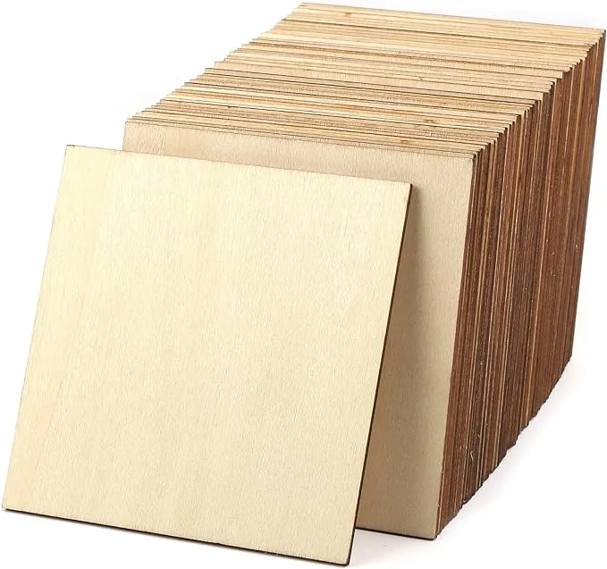 50Pcs Unfinished Wood Pieces 4x4 Inch Square Blank Wooden,Wooden Cutouts for Crafts,Squares Cutout Tiles Unfinished Wood Cup Coasters Natural Slices Wooden Square Cutouts for Ornaments HomeDecoration