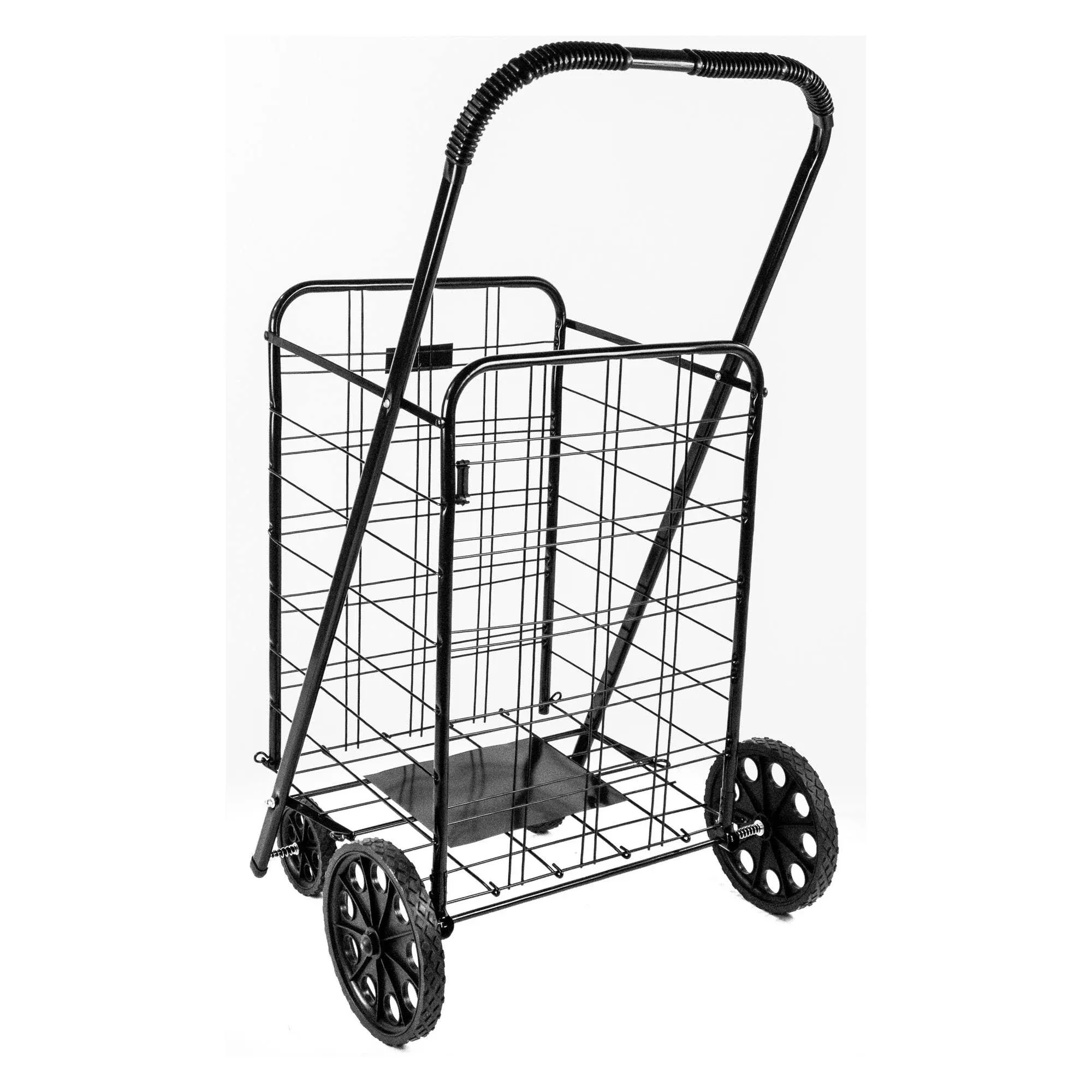 ATH Large Deluxe Rolling Utility / Shopping Cart - Stowable Folding Heavy Duty Cart with Rubber Wheels For Haul Laundry, Groceries, Toys, Sports Equipment, (Black, XL)