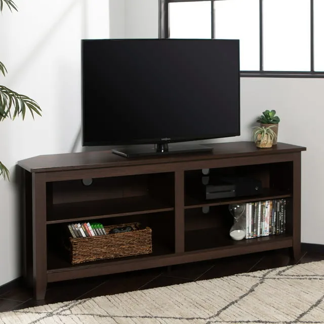 Walker Edison Maxwell Classic 2 Shelf Corner TV Stand for TVs up to 65 Inches, 58 Inch, Espresso