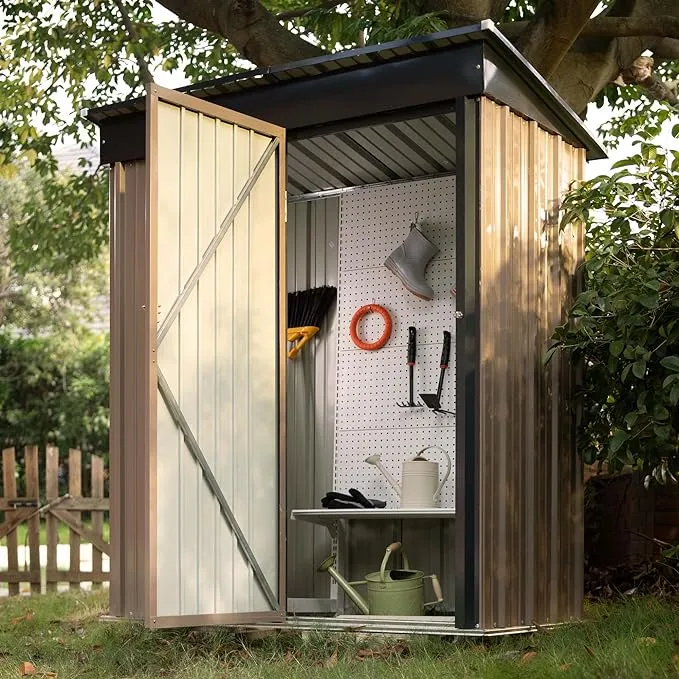 Devoko Outdoor Storage Shed 5 x 3 FT Lockable Metal Garden Shed Steel Anti-Corrosion Storage House with Single Lockable Door for Backyard Outdoor Patio
