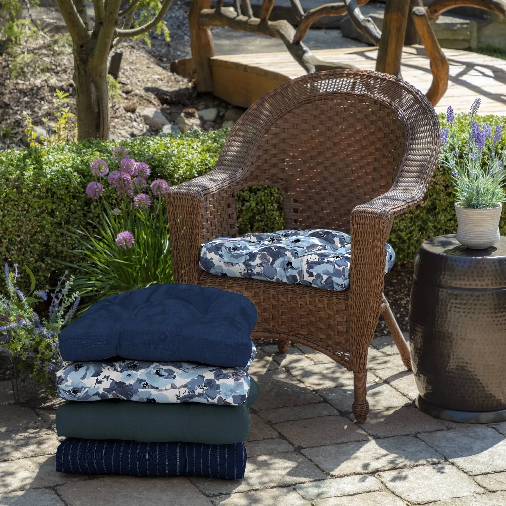 Arden Selections Rocking Chair Cushion, 2 Pack, 21 x 21, Rain-Proof, Fade Resistant, Cushion for Rocking and Outdoor Chairs 18 x 20, Blue Garden Floral