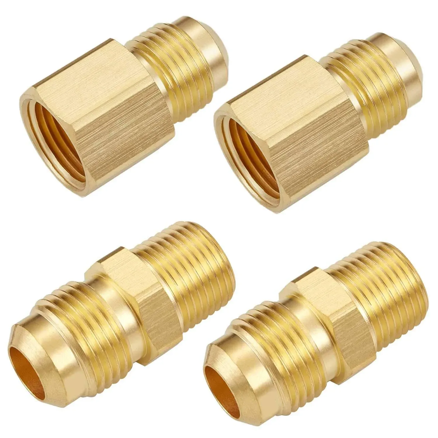 Litorange 4 PCS 3/8 Inch Flexible Flex Gas Line Hose Brass Connector Kit, 3/8"Male Flare x 1/2"Male NPT & 3/8"Male Flare x 1/2"Female NPT, Fit for LPG, NG Propane Fire Pit Hose