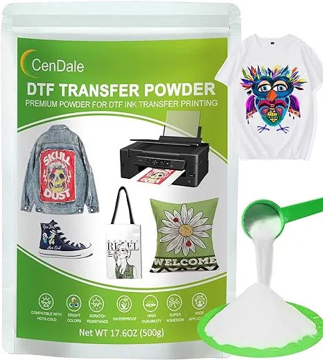 CenDale DTF Powder, 1000G / 35.3oz White Hot Melt Adhesive Digital DTF Transfer Powder for Sublimation, Compatible with DTF and DTG Printers, DTF PreTreat Powder for All Fabric Jeans Cotton T-ShirtCenDale DTF Powder, 1000G / 35.3oz White Hot Melt Adhesiv