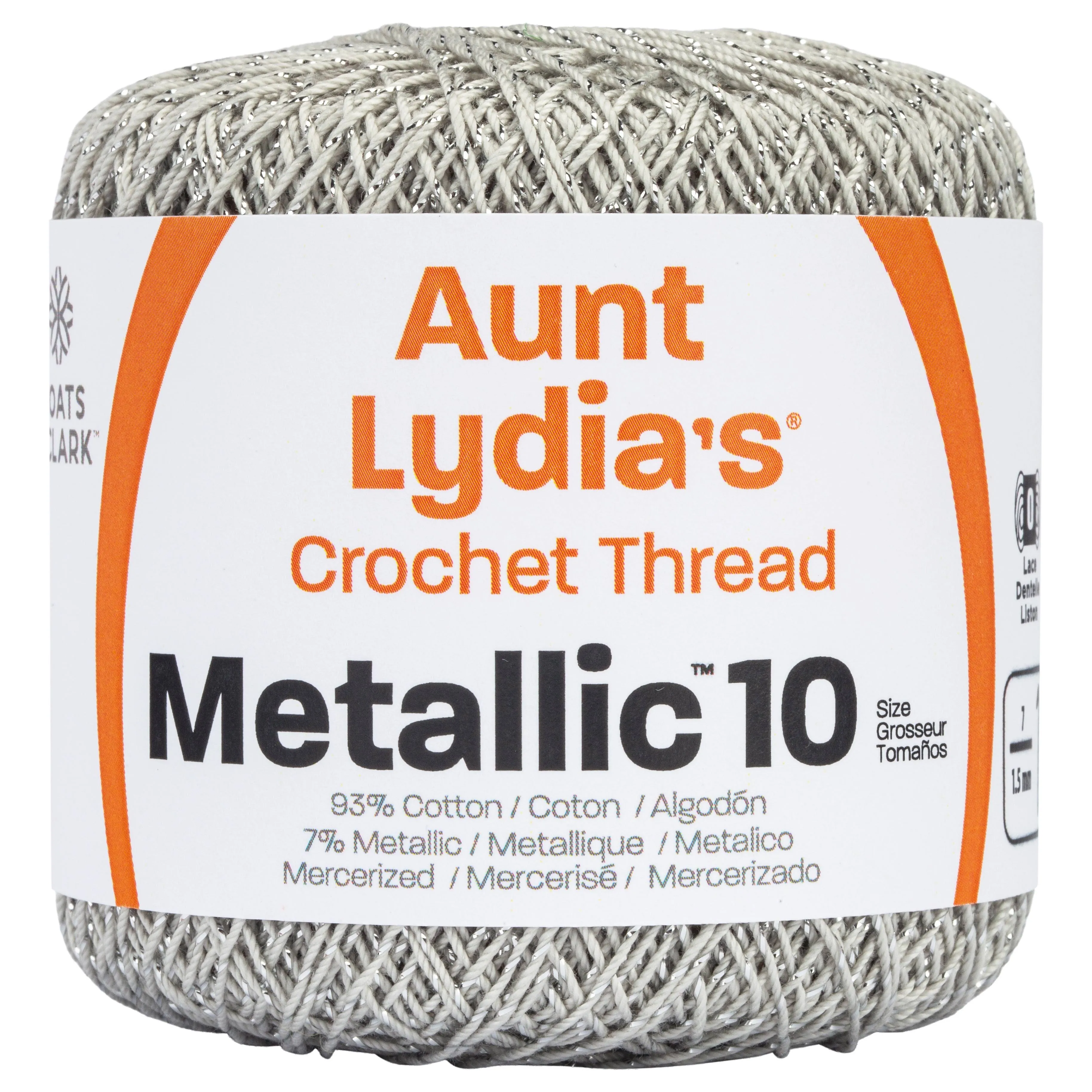 Aunt Lydia's Metallic Crochet Thread - Size 10 - One Ball Color Silver #0410S