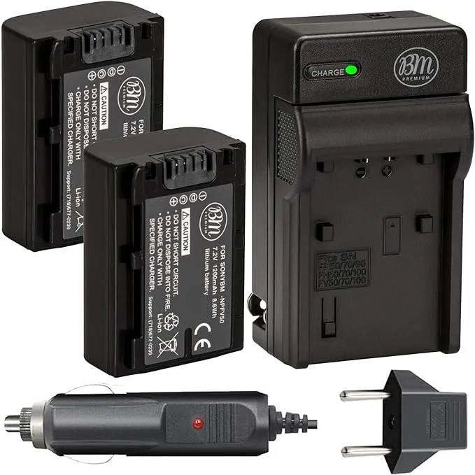 BM NP-FV50 2 Batteries & Charger for Sony HXR-MC88 HXR-NX80 PXW-Z90V NEX-VG30
