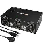 Dual Monitor KVM Switch HDMI 2 Port 4K@60Hz,MLEEDA USB HDMI Extended Display Switcher for 2 Computers Share 2 Monitors and 4 USB 2.0 Hub,Desktop Controller and USB HDMI Cables Included