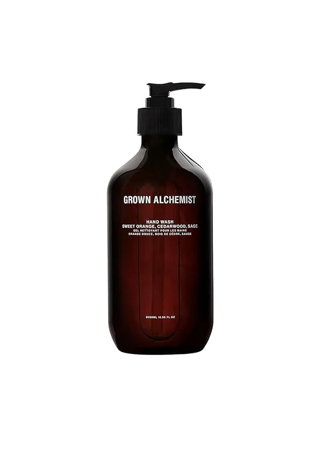 Jabón líquido para manos Grown Alchemist con naranja dulce, cedro y salvia. Jabón líquido para manos suave que hidrata y limpia la piel, 16,9 onzas (500 ml).