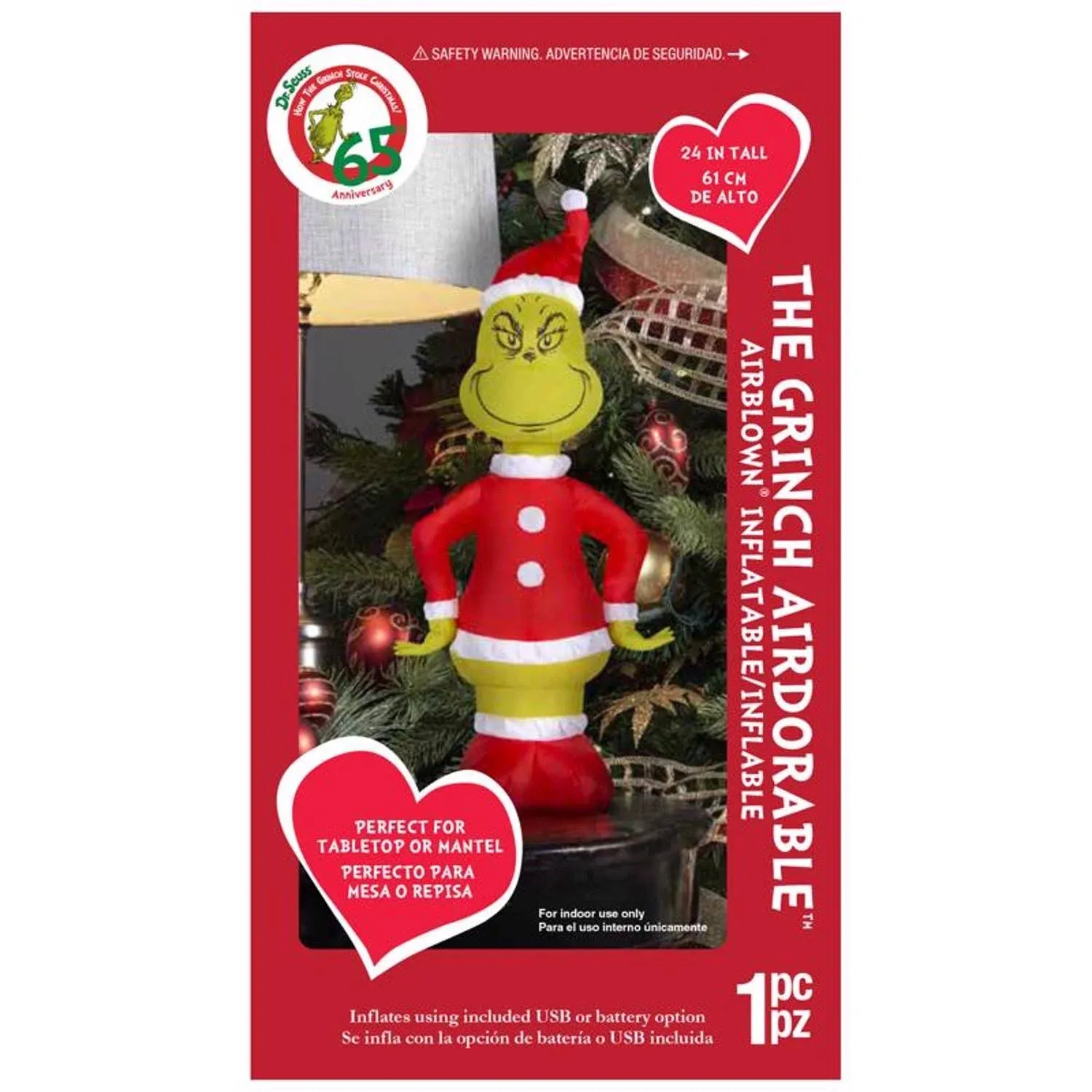 Gemmy 19" Airdorable Christmas Airblown Inflatable Grinch in Santa Suit Dr. Seuss