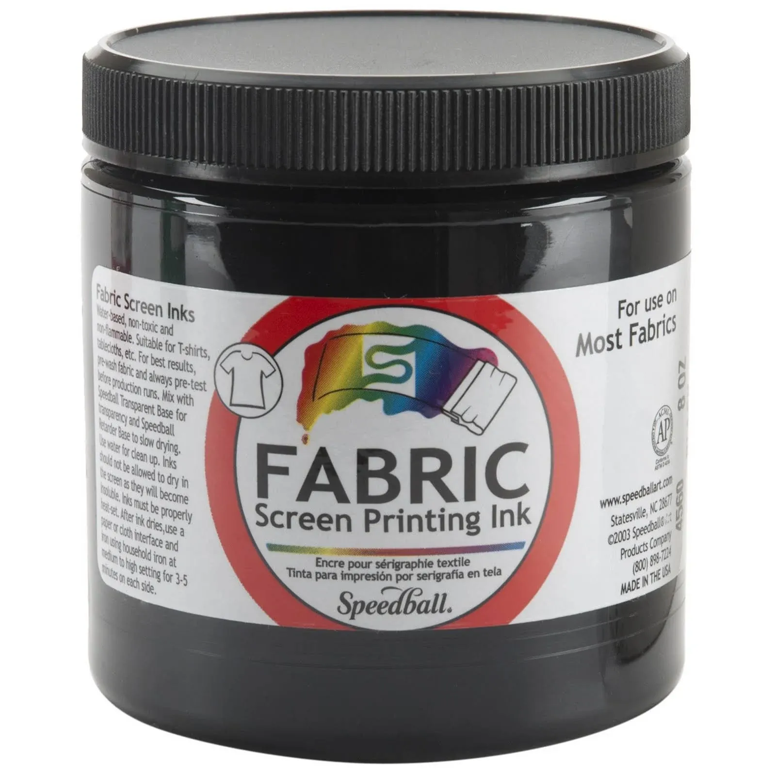 Speedball Fabric Screen Printing Ink, Black - 8 fl oz canister