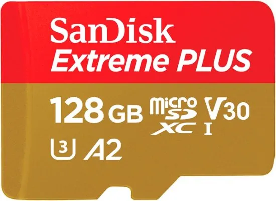 SanDisk Tarjeta microSDXC UHS-I Extreme Plus con adaptador, 128 GB, SDSQXBD-128G-ANCMA