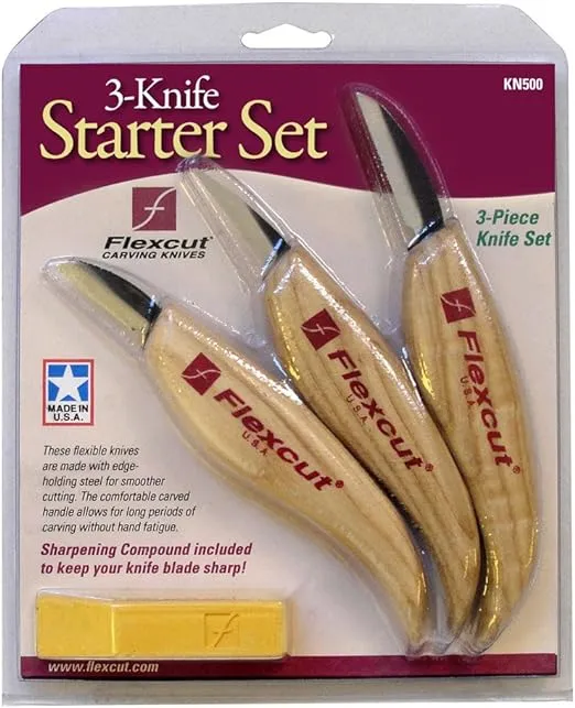 Flexcut KN500 Wood Carving Tools 3 Piece Knife Starter Set