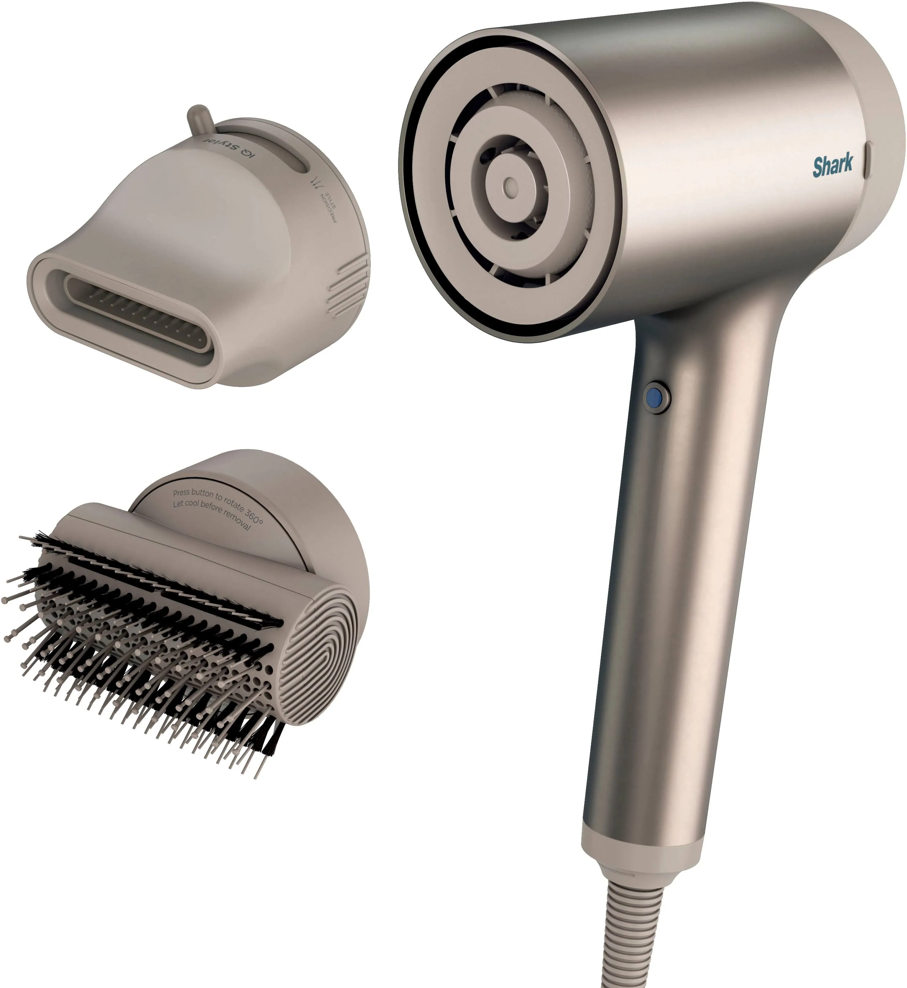 Shark HD112PKBRN HyperAIR Fast-Drying Hair Blow Dryer with IQ 2-in-1 Concentrator and Styling Attachments, Auto Presets, Rotatable Hot Air Brush, No Heat Damage, Ionic, Rose