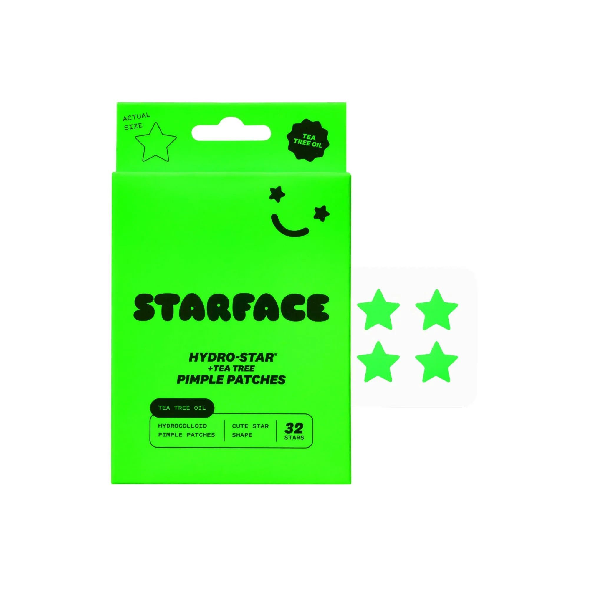 Starface Hydro-Star + Tea Tree BIG PACK, Hydrocolloid Pimple Patches with Plant-Based Tea Tree Oil, Helps Naturally Remove Oil and Unclog Pores (96 count)