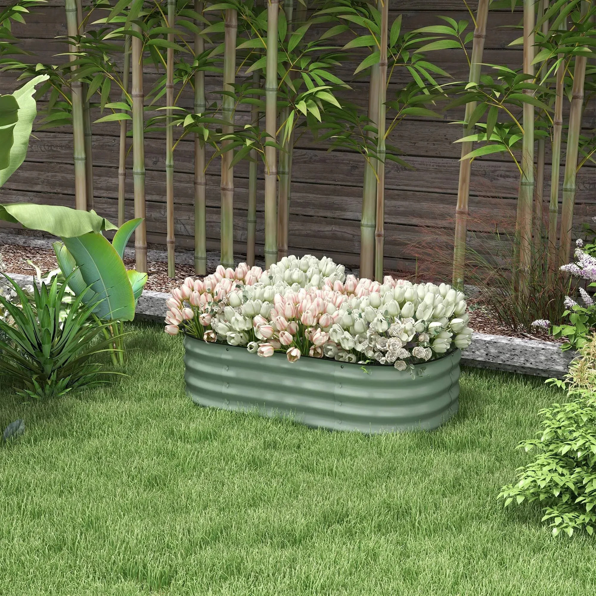 Outsunny 7.9 x 2 x 1ft Galvanized Raised Garden Bed Kit, Metal Planter Box with Safety Edging, Cream