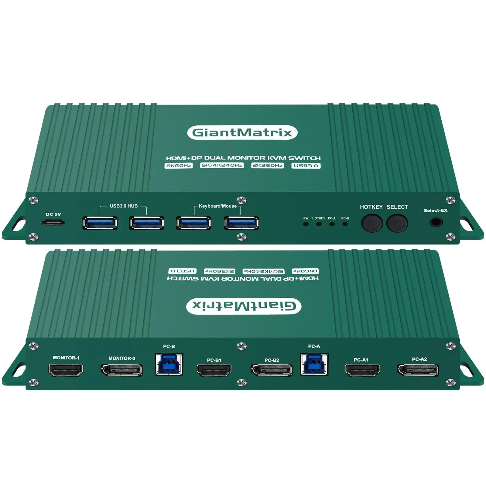 GiantMatrix Display Port HDMI KVM Switch 2 Monitors 2 Computers&#652<wbr/>88;DP+HDMI&#