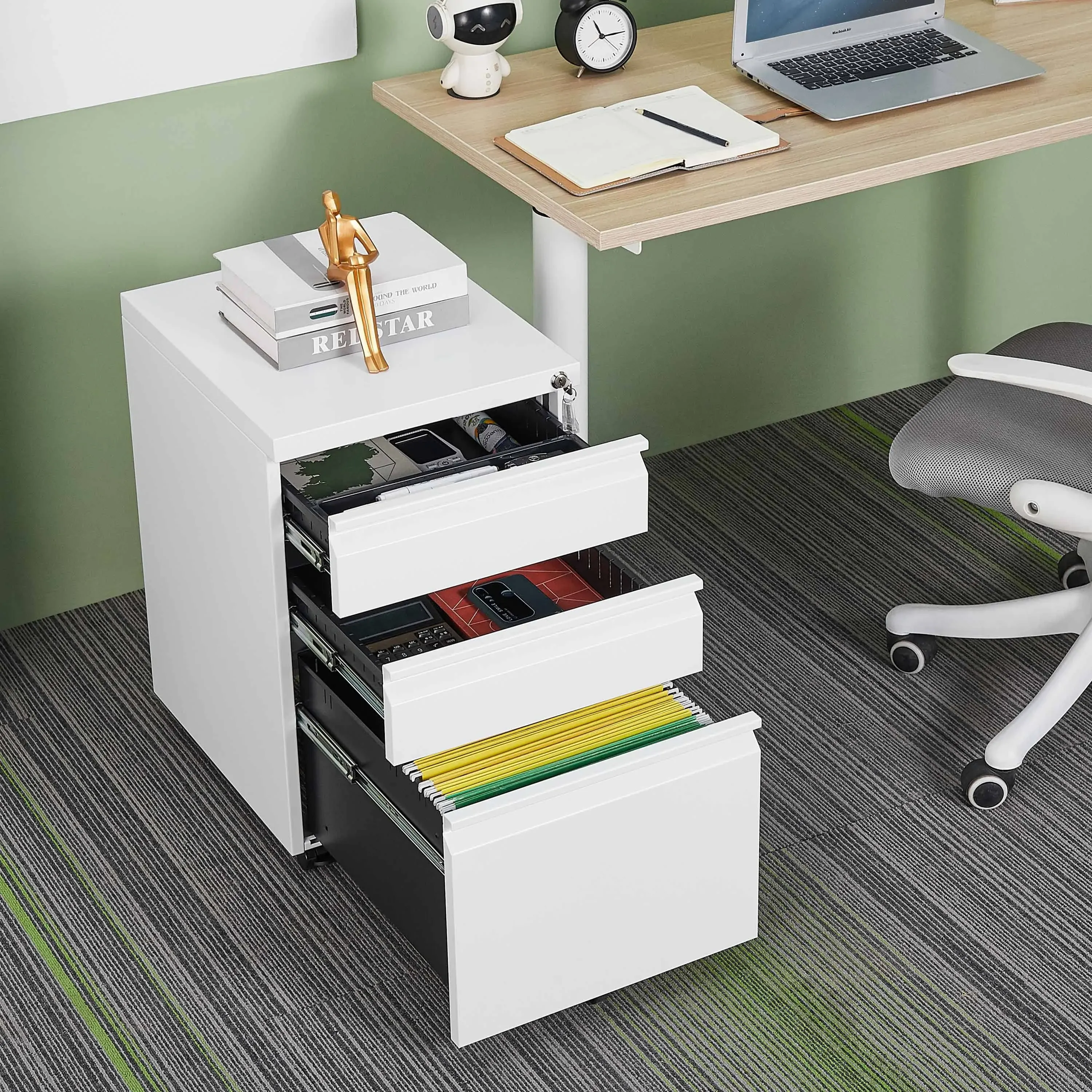 3 Drawer Mobile File Cabinet with Lock