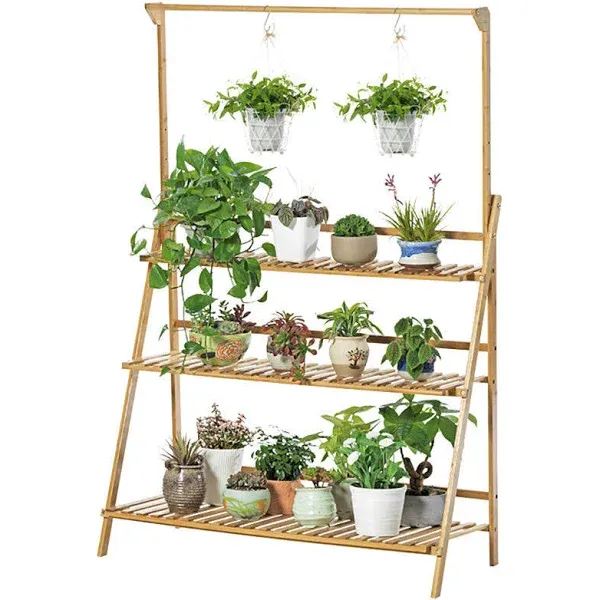 Folding Wooden Plant Stand Holder Multi-tier Display Shelf Rack Load up 100 lbs