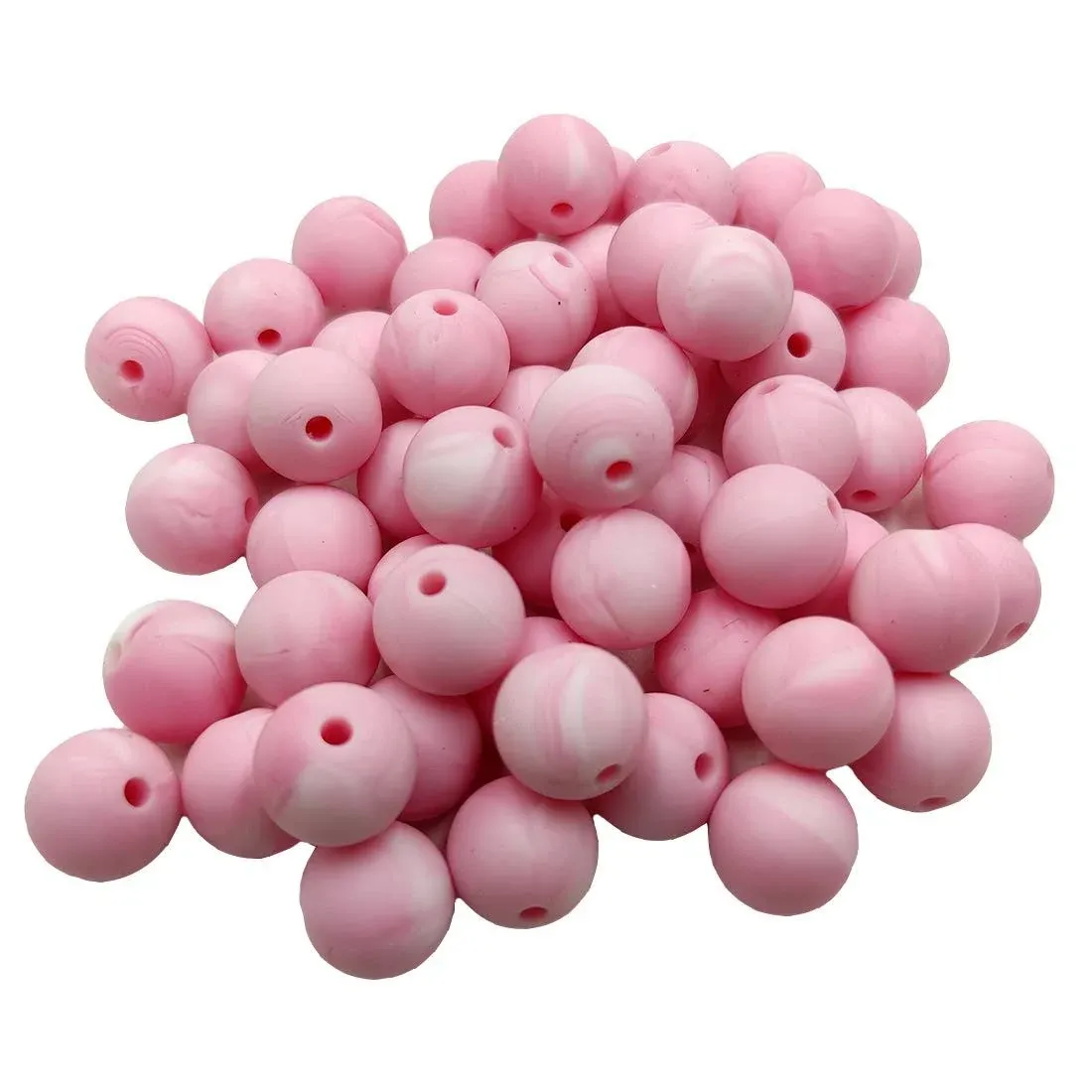50pcs Marble Pink Color Silicone Round Beads Sensory 15mm Silicone Pearl Bead...