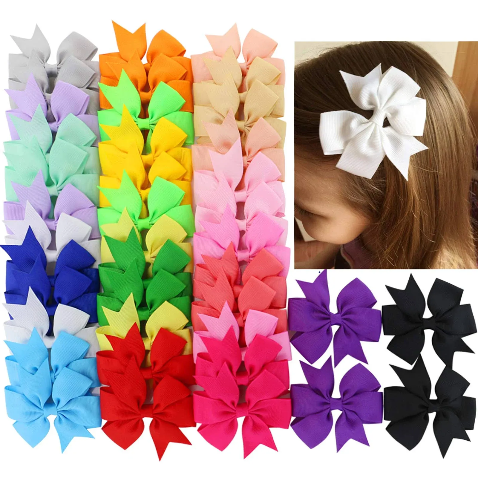 40Piece Boutique Grosgrain Ribbon Pinwheel Hair Bows Alligator Clips for Babies