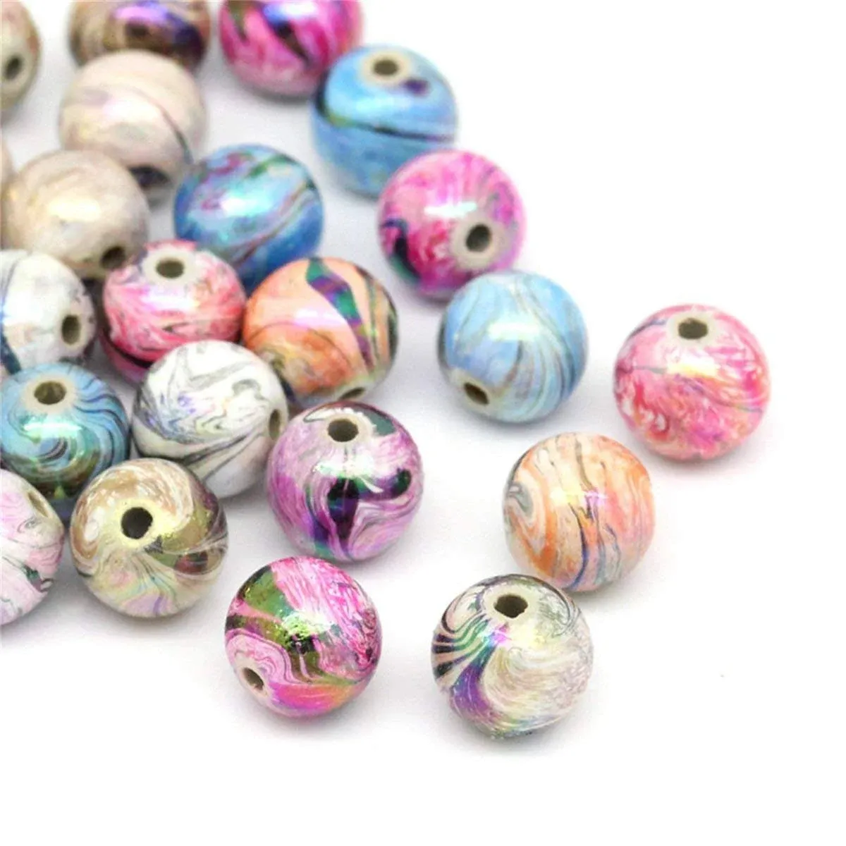 YC 300pcs 8mm Mixed Color Multicolor Acrylic Round Ball Loose Beads Plated Bright ...