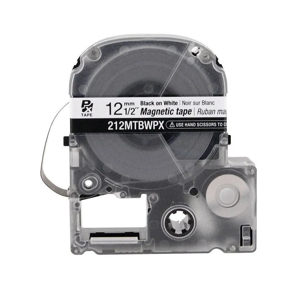 Epson LABELWORKS 212MTBWPX-4.9 Magnetic Tape Cartridge - Black on White Magnet Label Maker Tape - 1/2" (12MM) Wide, 4.9 ft, White