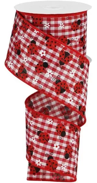 2.5" Mini Ladybug on Royal Ribbon: Red Gingham (10 Yards)