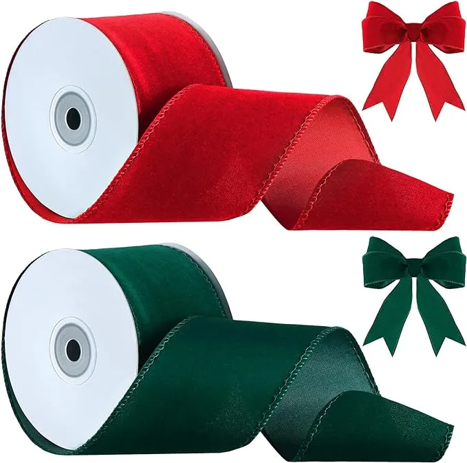 Christmas Velvet Ribbon 2.5 Inches Christmas Velvet Satin Ribbon Vintage Wide...